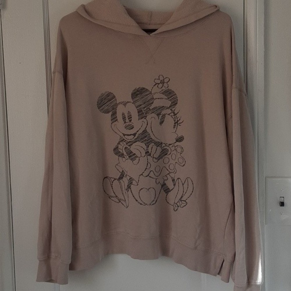 Disney Sweatshirt Mickey & Minnie Mouse Tan Hoodie L